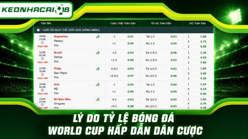 Lý do tỷ lệ bóng đá World Cup hấp dẫn dân cược